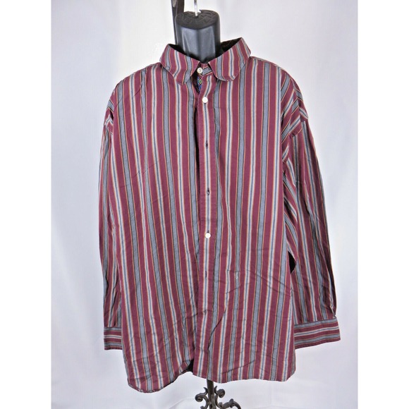 Mens Robert Graham Striped Maroons 100% Cotton Long Sleeve Dress Shirt Size 4XL